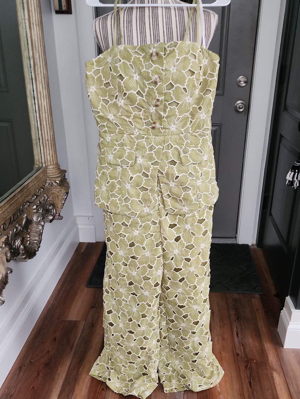 Just Me Lush Lace Strap Jumpsuit in Light Olive - Picture 4 of 10